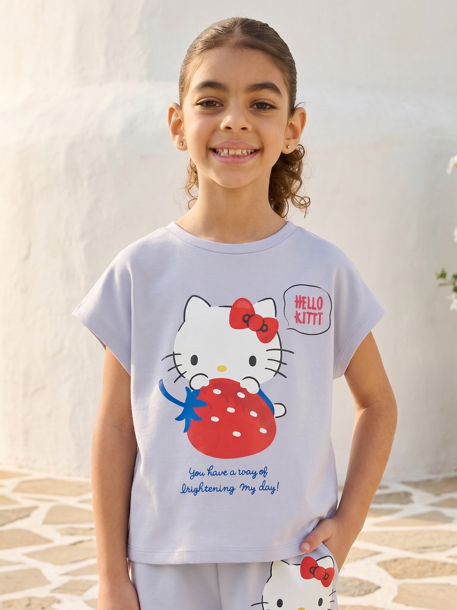Hello Kitty Print Scuba T-Shirt and Shorts Set