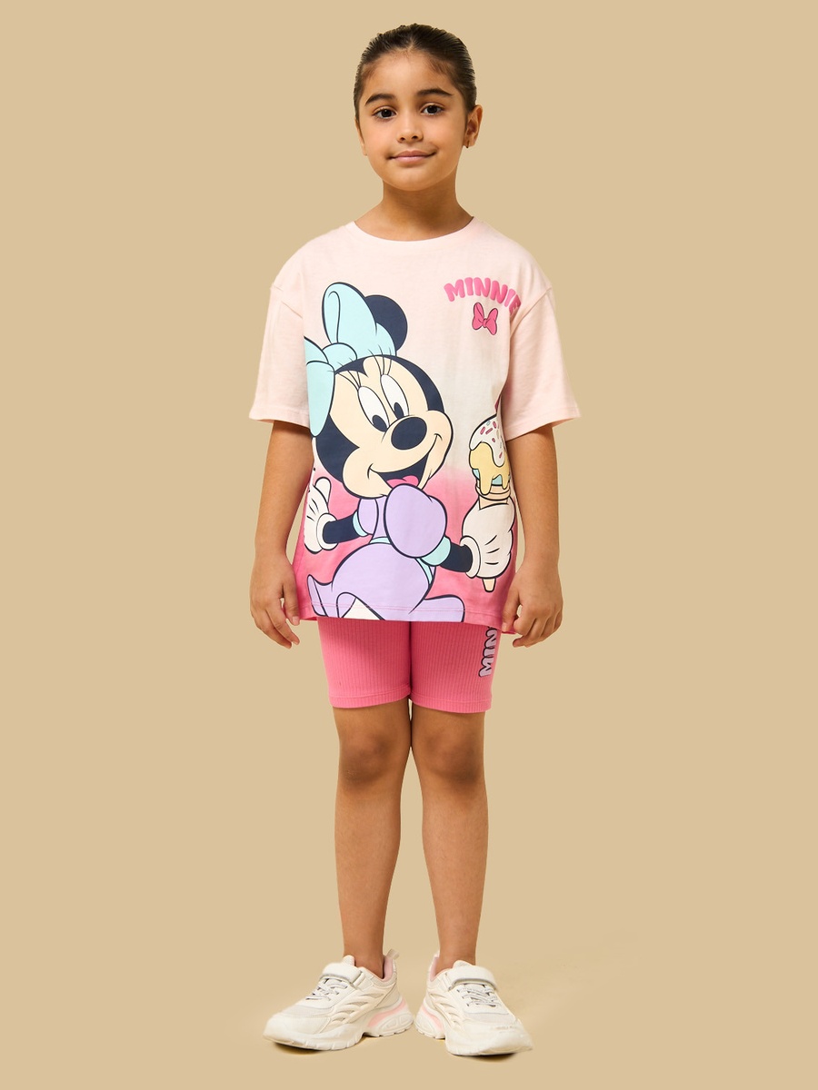 Minnie Mouse Print T-Shirt and Short Leggings Set