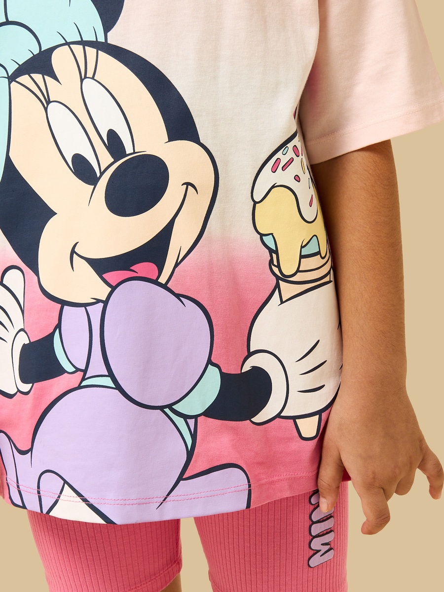 Minnie Mouse Print T-Shirt and Short Leggings Set