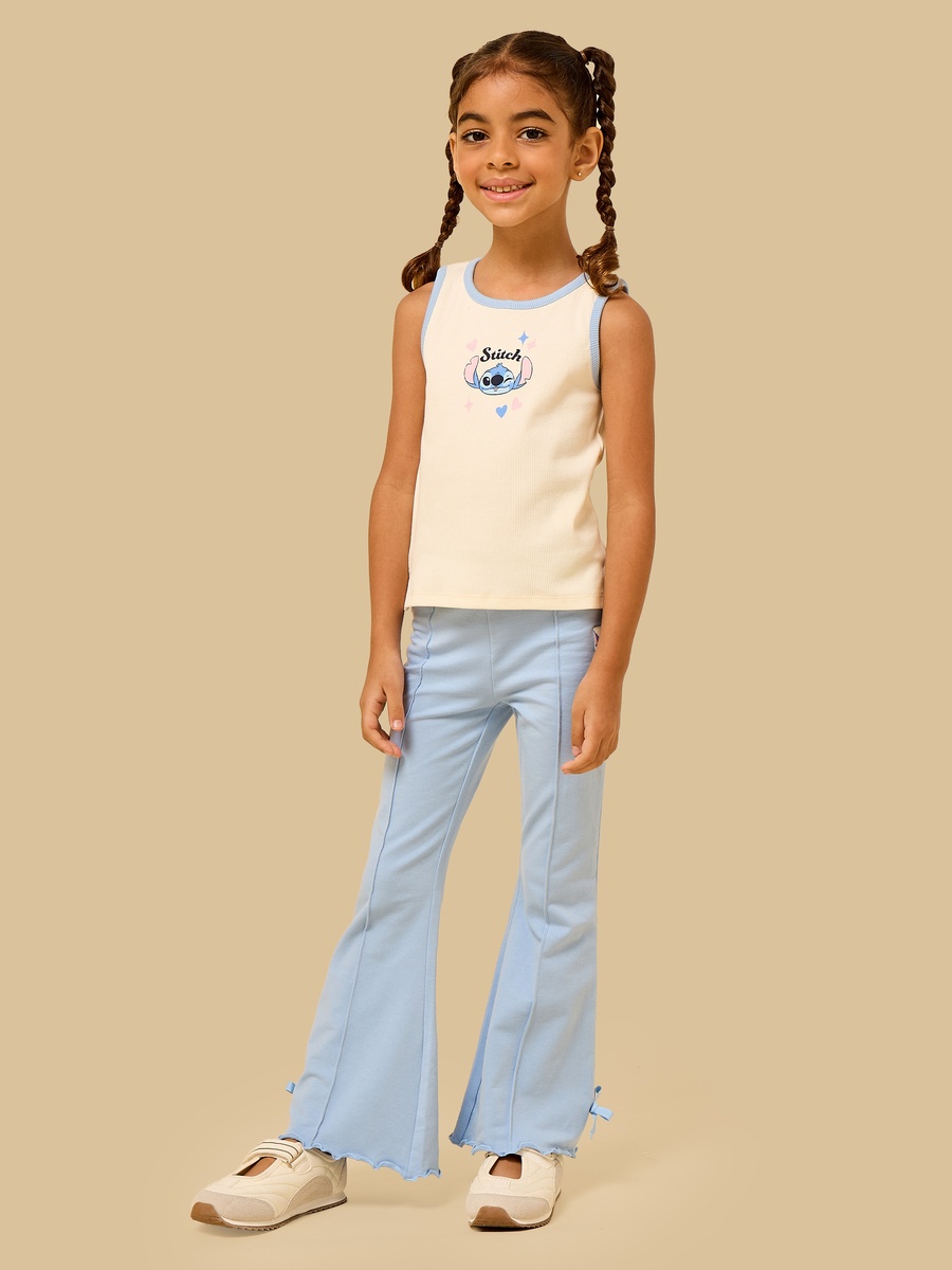 Stitch Print Tank Top and Flared Pants Set