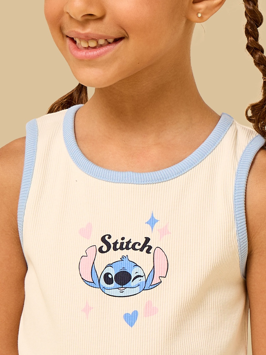 Stitch Print Tank Top and Flared Pants Set