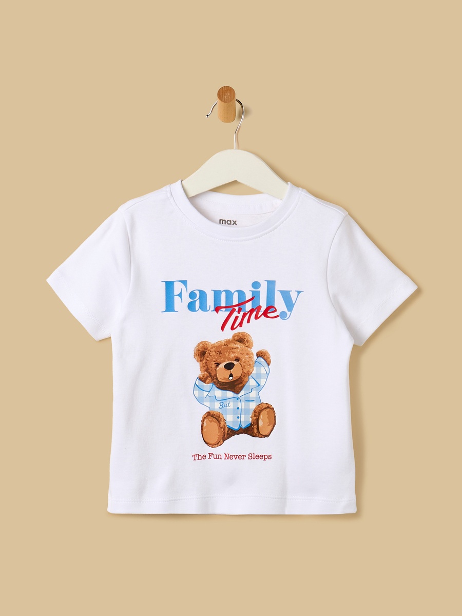 Bear Print Checked Cotton Shorts Set