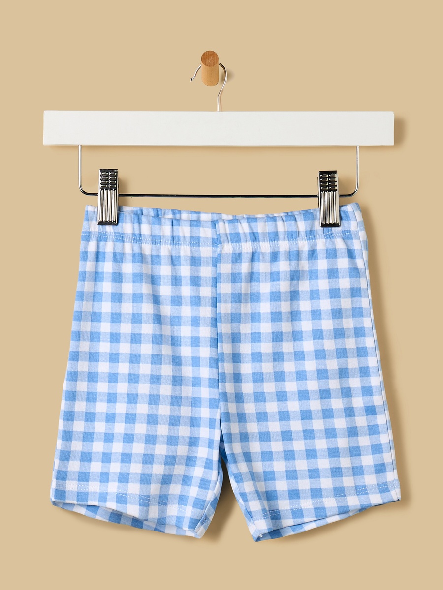 Bear Print Checked Cotton Shorts Set