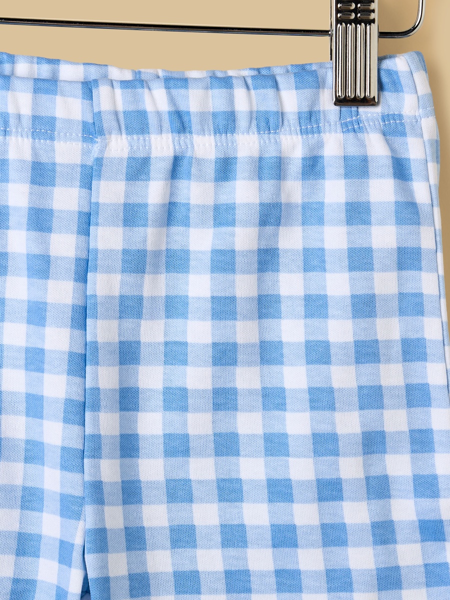 Bear Print Checked Cotton Shorts Set
