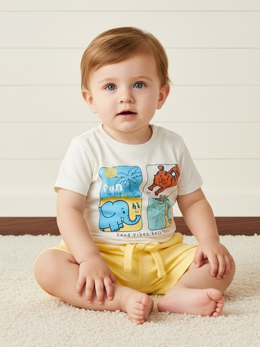 Safari Print Cotton T-Shirt and Shorts Set