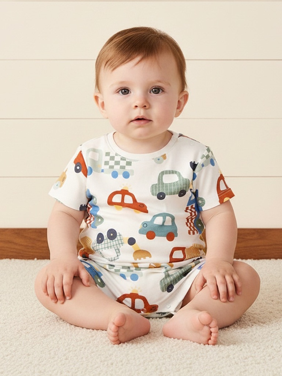 Pack of 2 - Vehicle Print Cotton Romper