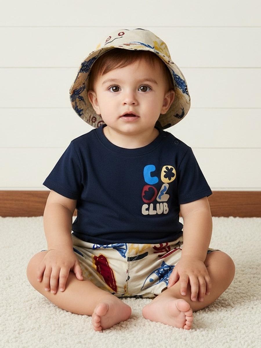 Printed Cotton T-Shirt with Shorts and Cap