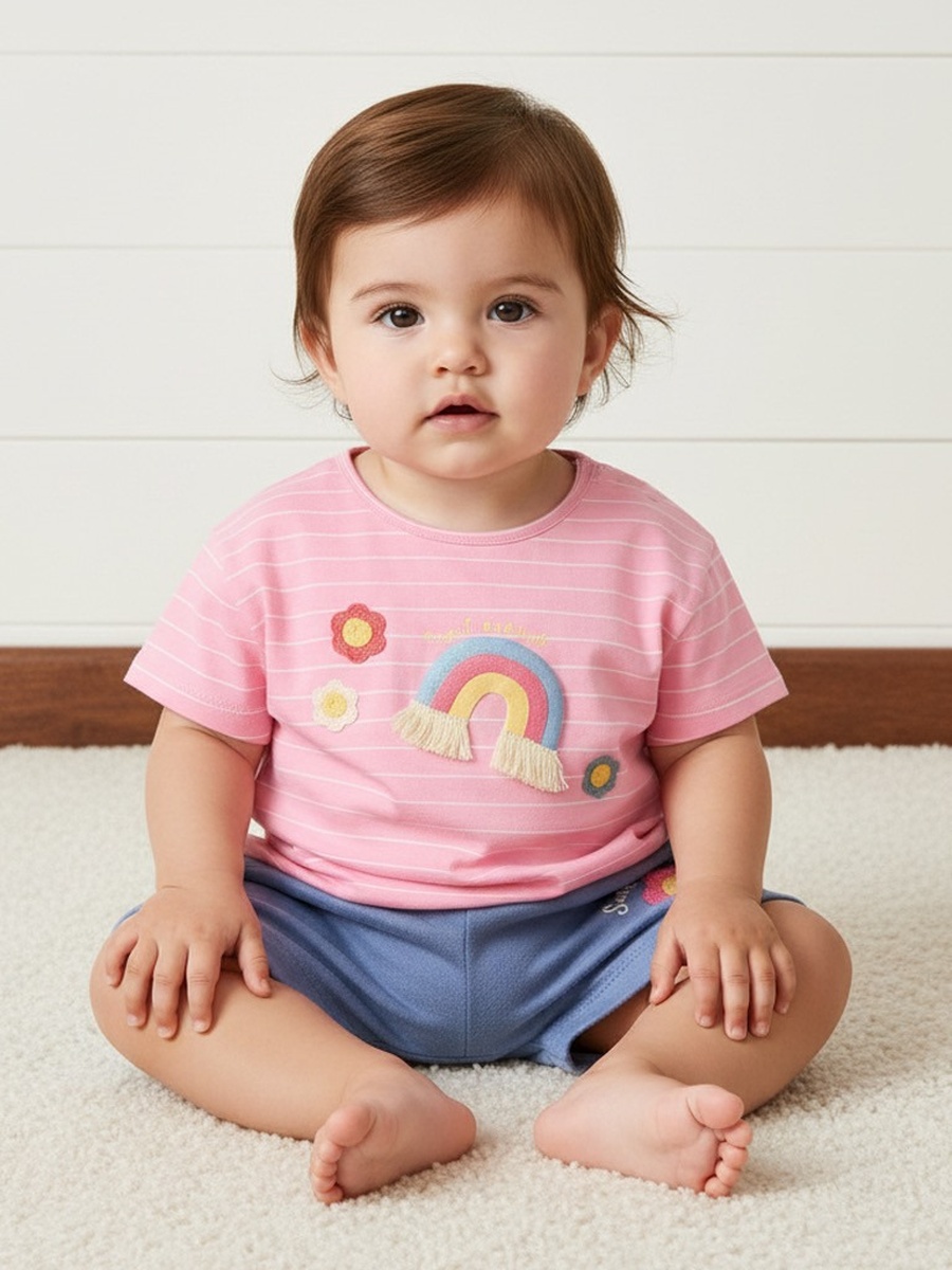 Rainbow Applique Striped T-Shirt and Shorts Set