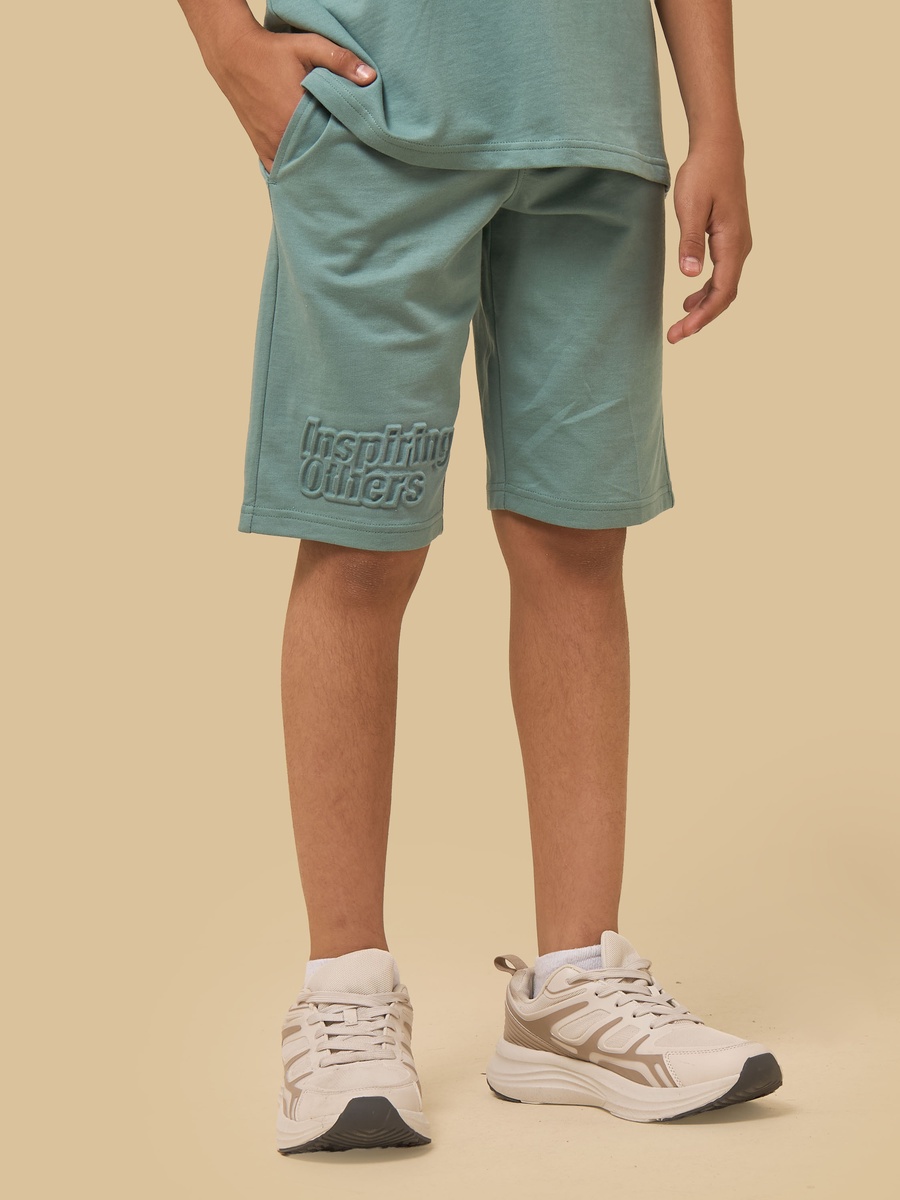 Embossed Slogan Print T-Shirt and Shorts Set