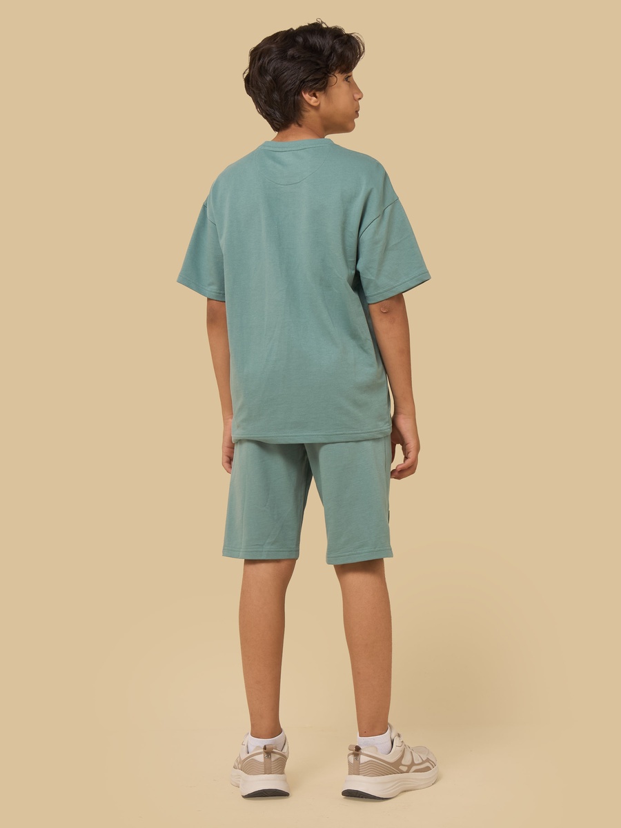 Embossed Slogan Print T-Shirt and Shorts Set