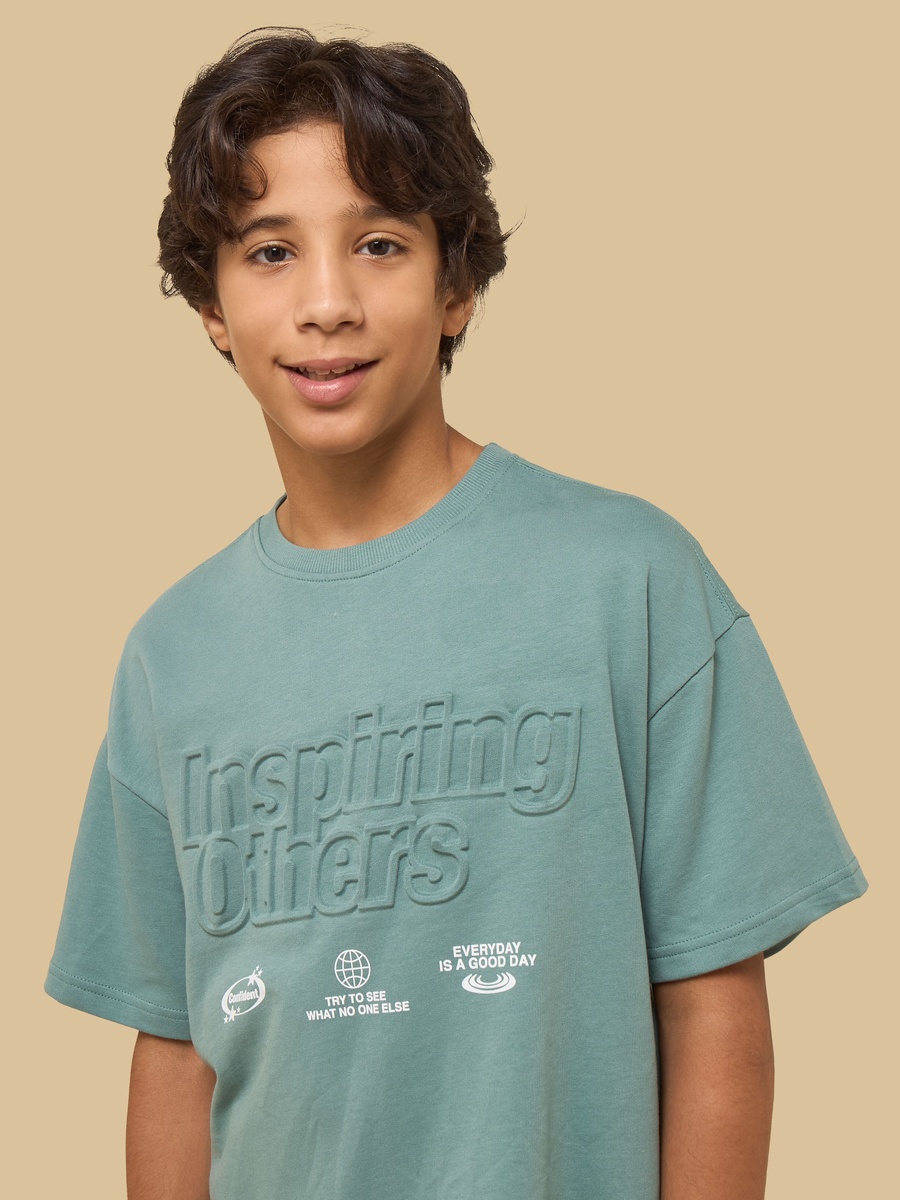 Embossed Slogan Print T-Shirt and Shorts Set