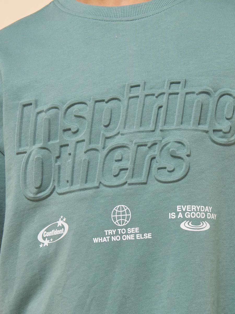 Embossed Slogan Print T-Shirt and Shorts Set