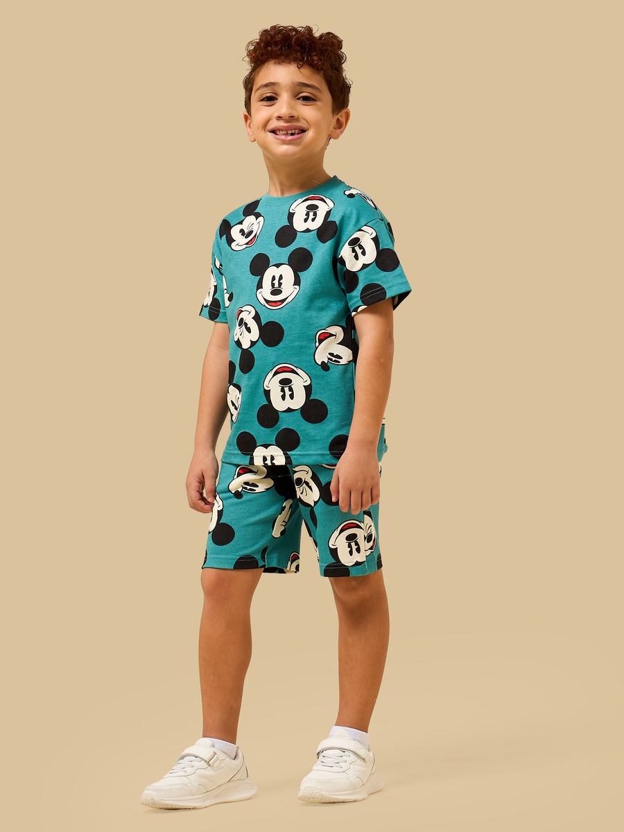 Mickey Mouse Print Cotton T-Shirt and Shorts Set