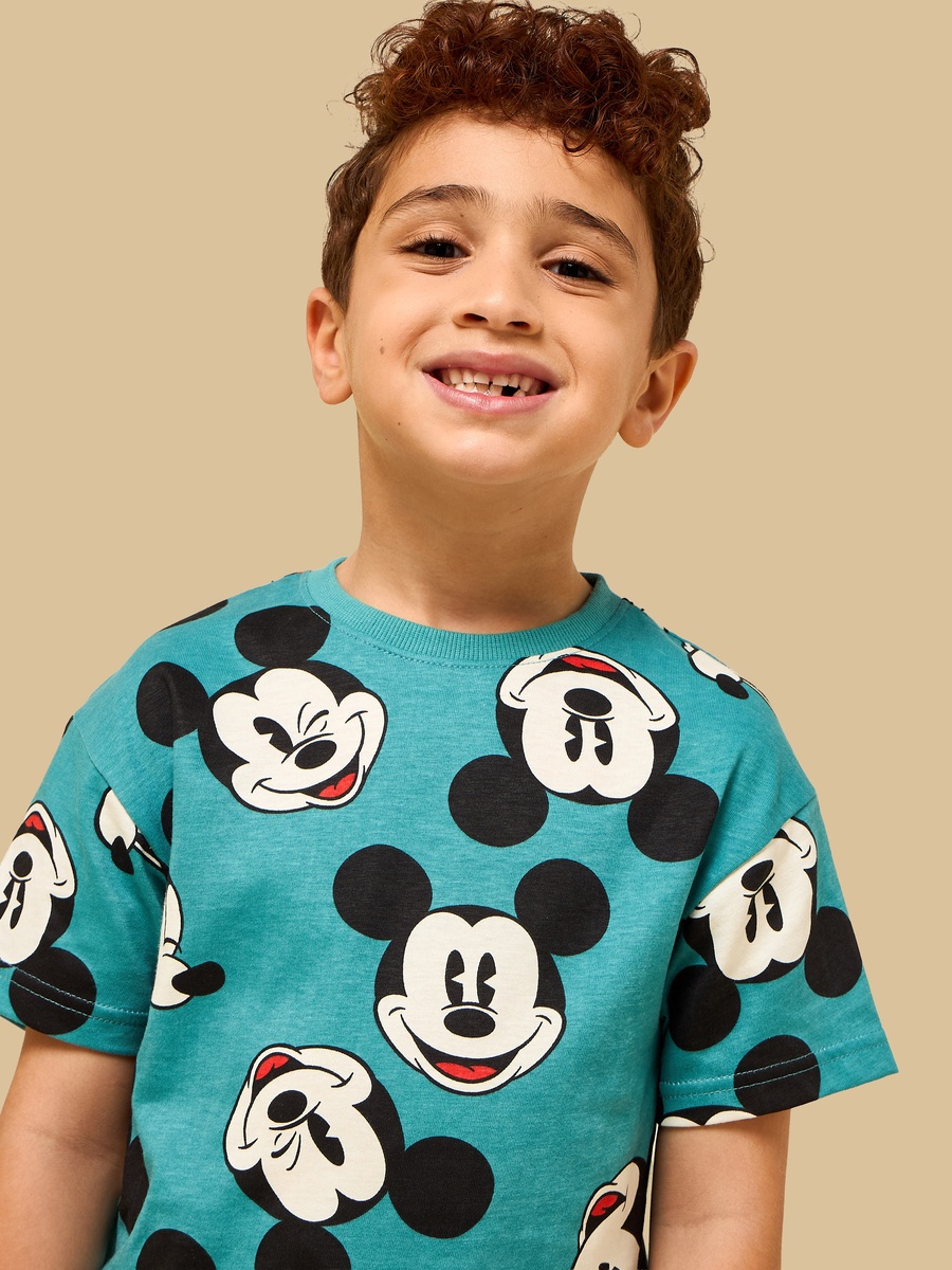 Mickey Mouse Print Cotton T-Shirt and Shorts Set