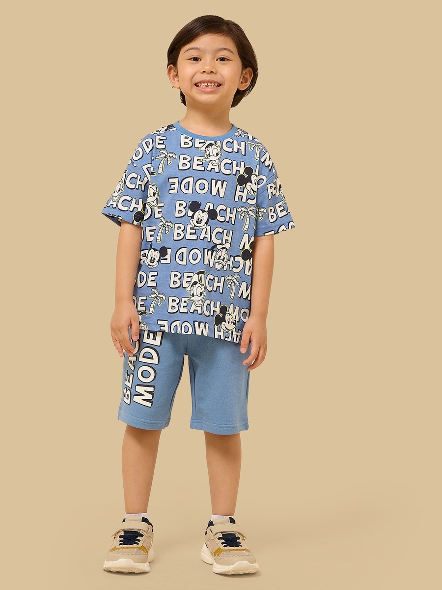 Mickey Mouse Print Cotton T-Shirt and Shorts Set