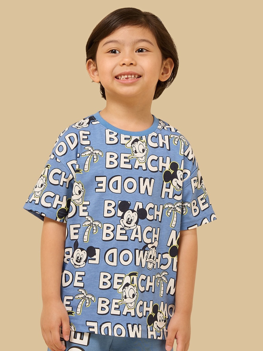 Mickey Mouse Print Cotton T-Shirt and Shorts Set