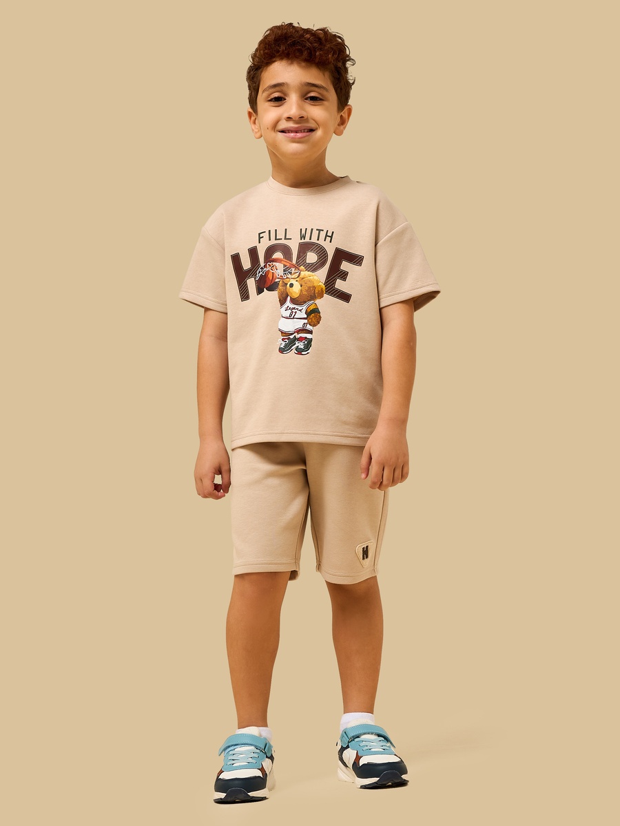 Bear Print Cotton T-Shirt and Shorts Set