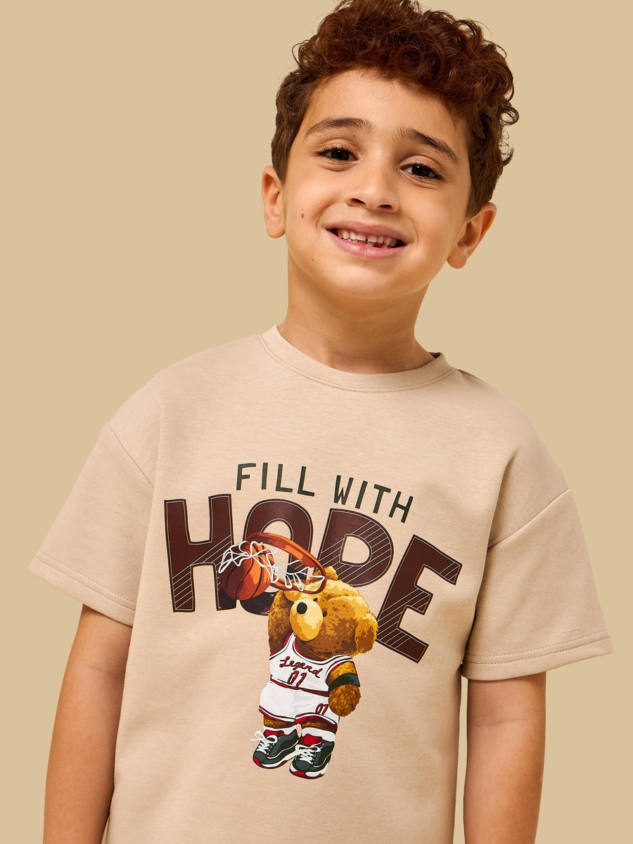 Bear Print Cotton T-Shirt and Shorts Set