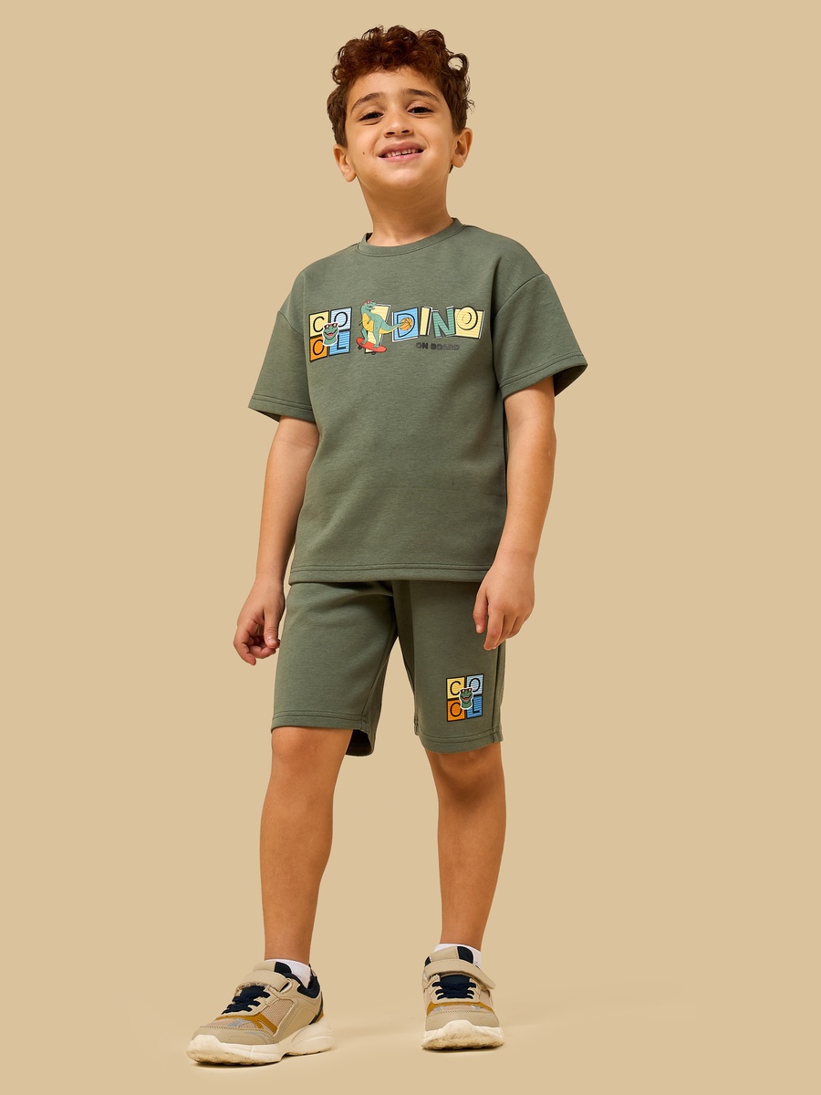 Dinosaur Print Cotton T-Shirt and Shorts Set