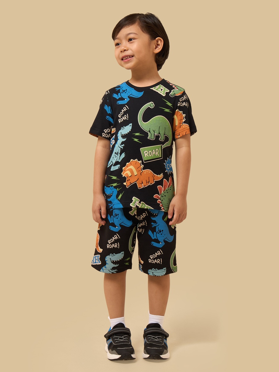 Dinosaur Print Cotton T-Shirt and Shorts Set