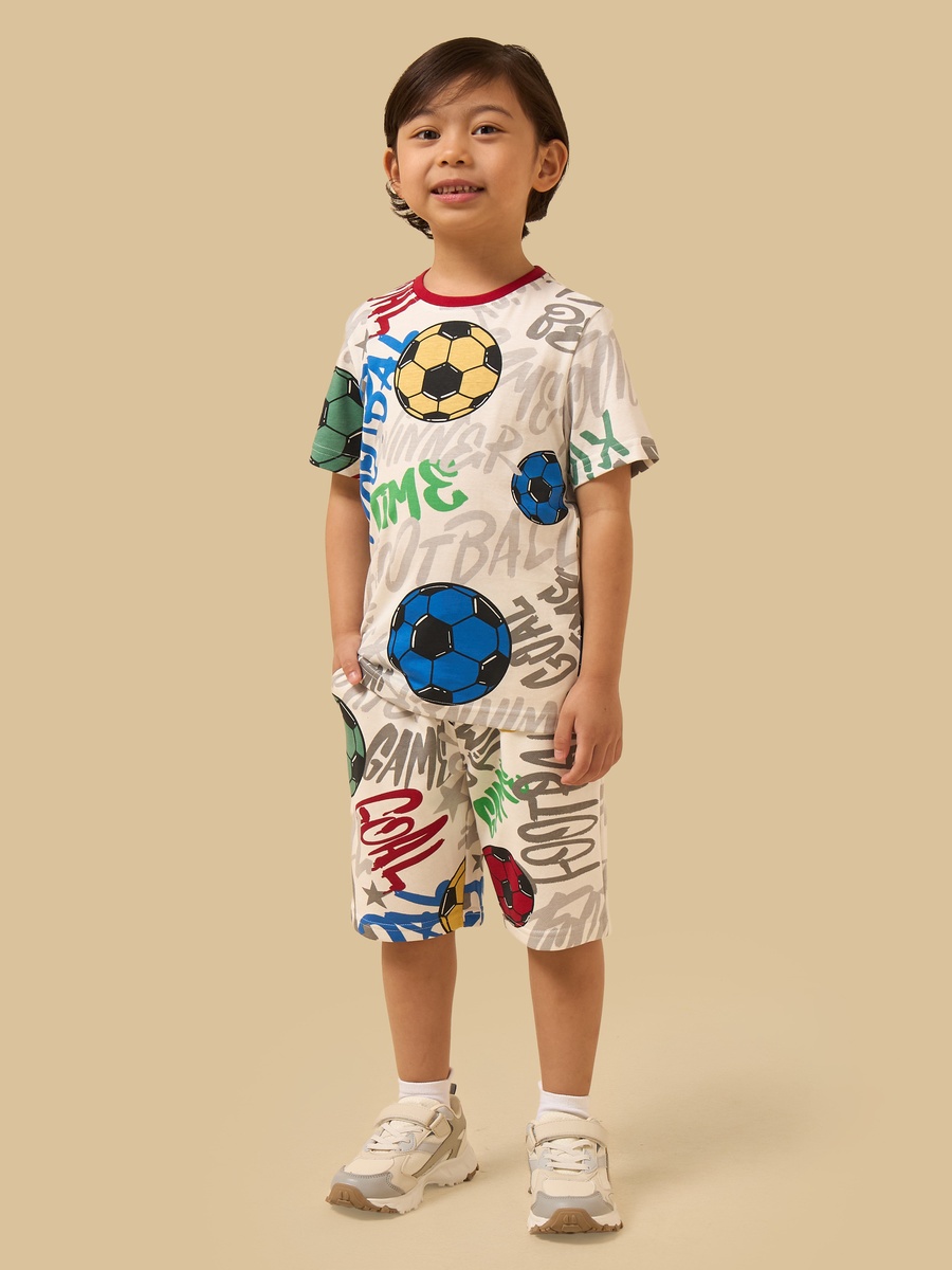 Football Print T-Shirt and Shorts Set