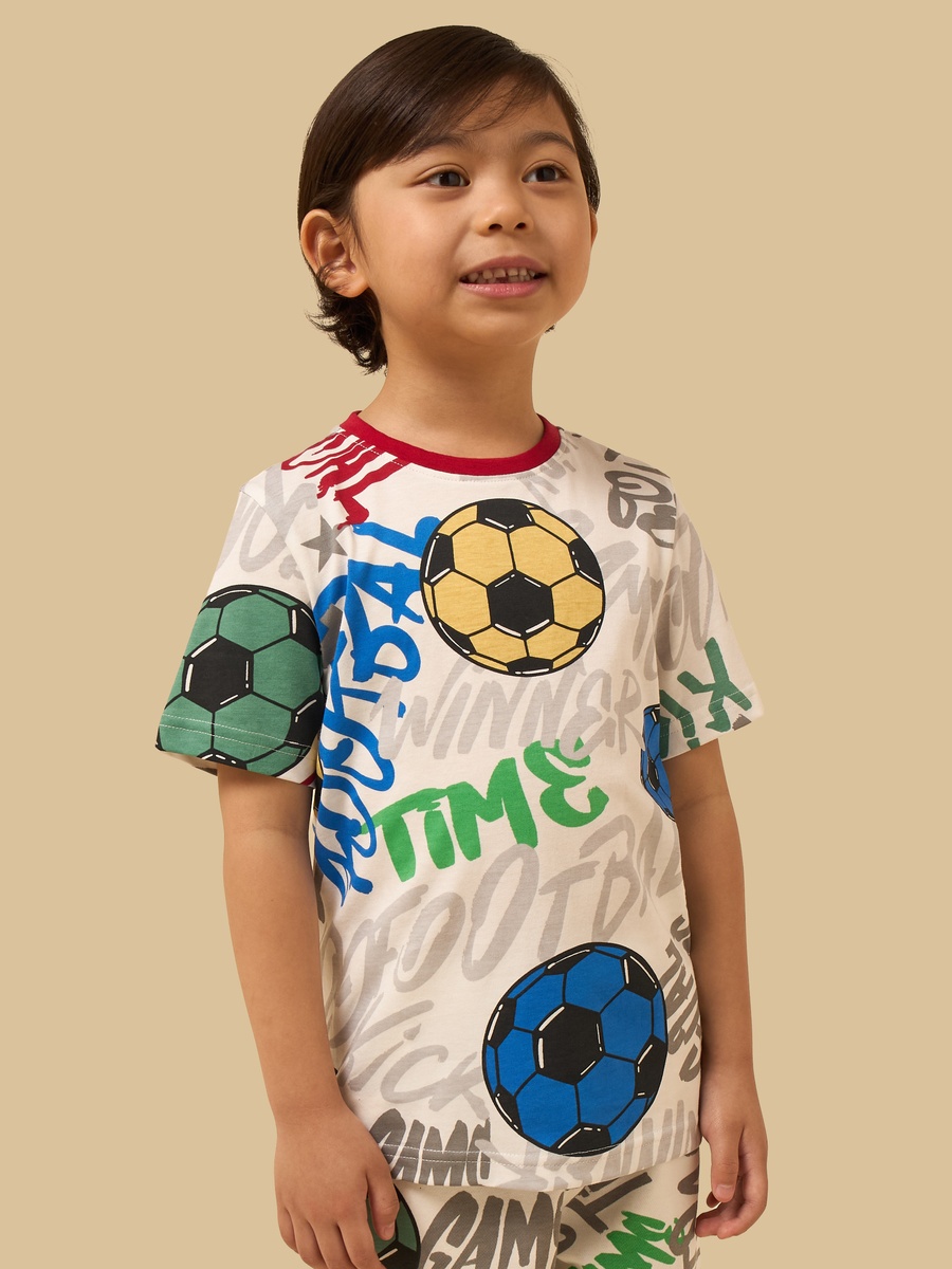 Football Print T-Shirt and Shorts Set