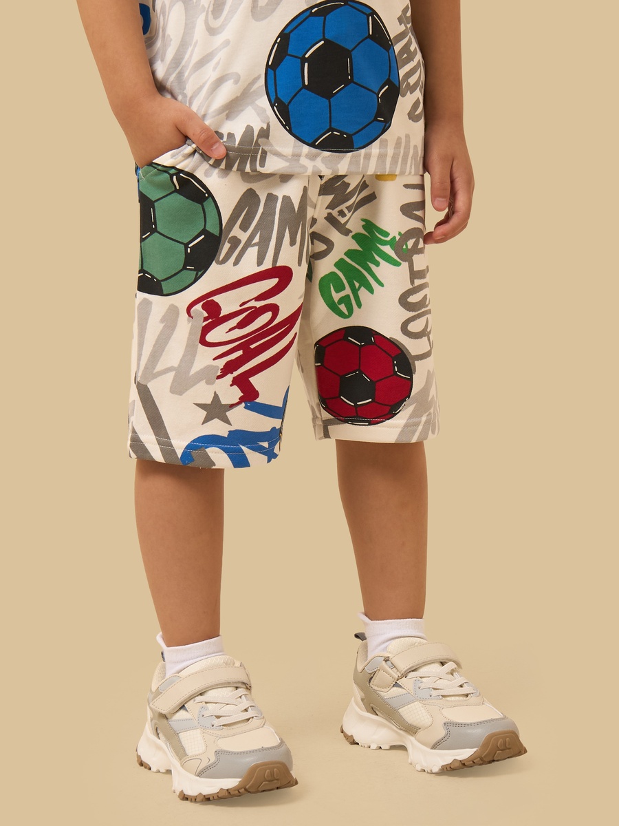 Football Print T-Shirt and Shorts Set
