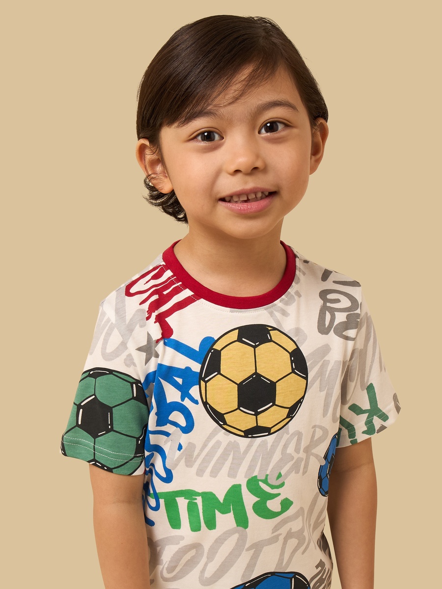 Football Print T-Shirt and Shorts Set