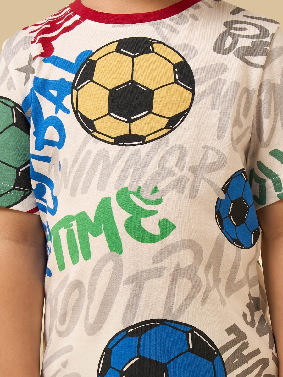 Football Print T-Shirt and Shorts Set