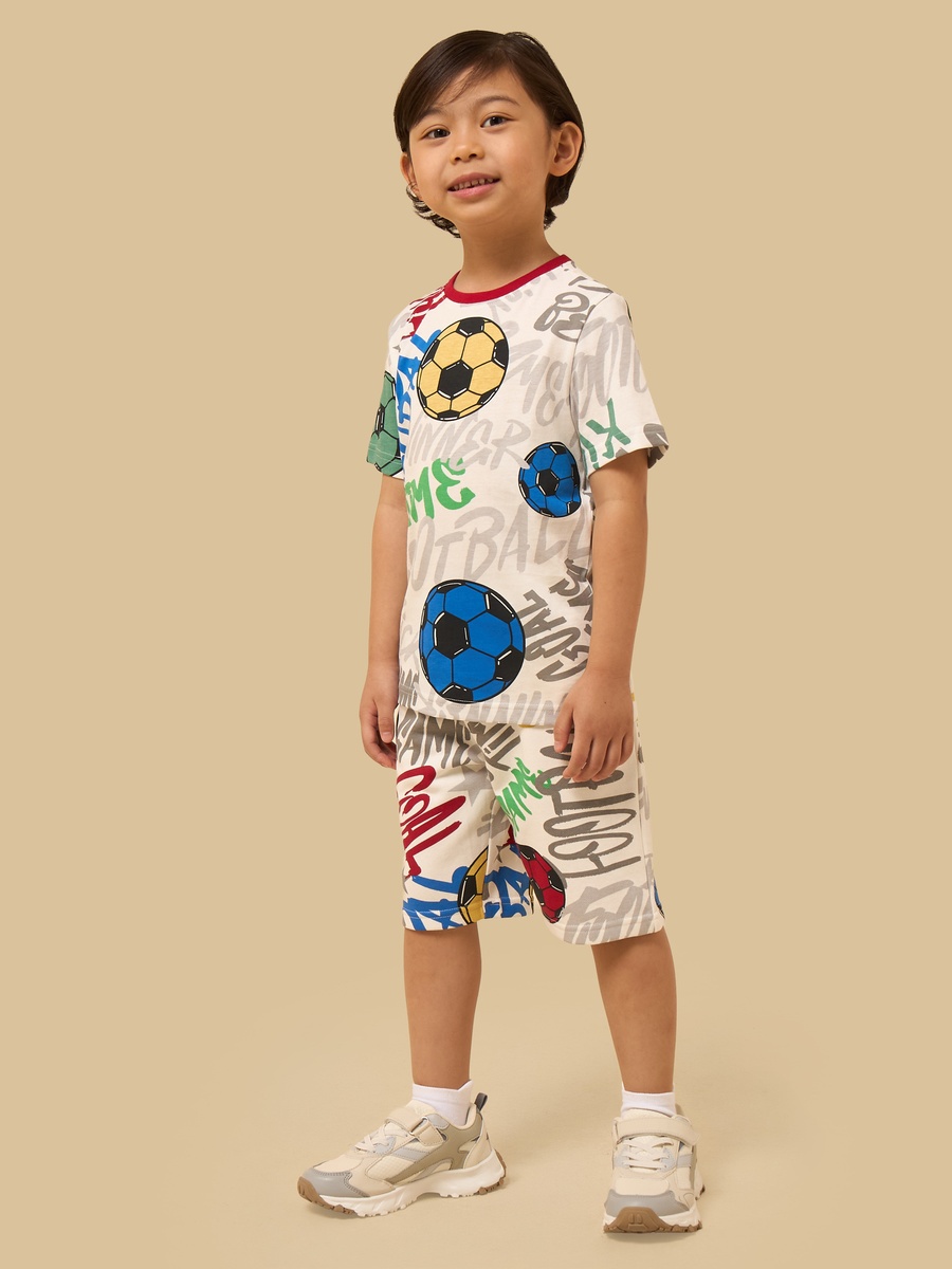 Football Print T-Shirt and Shorts Set