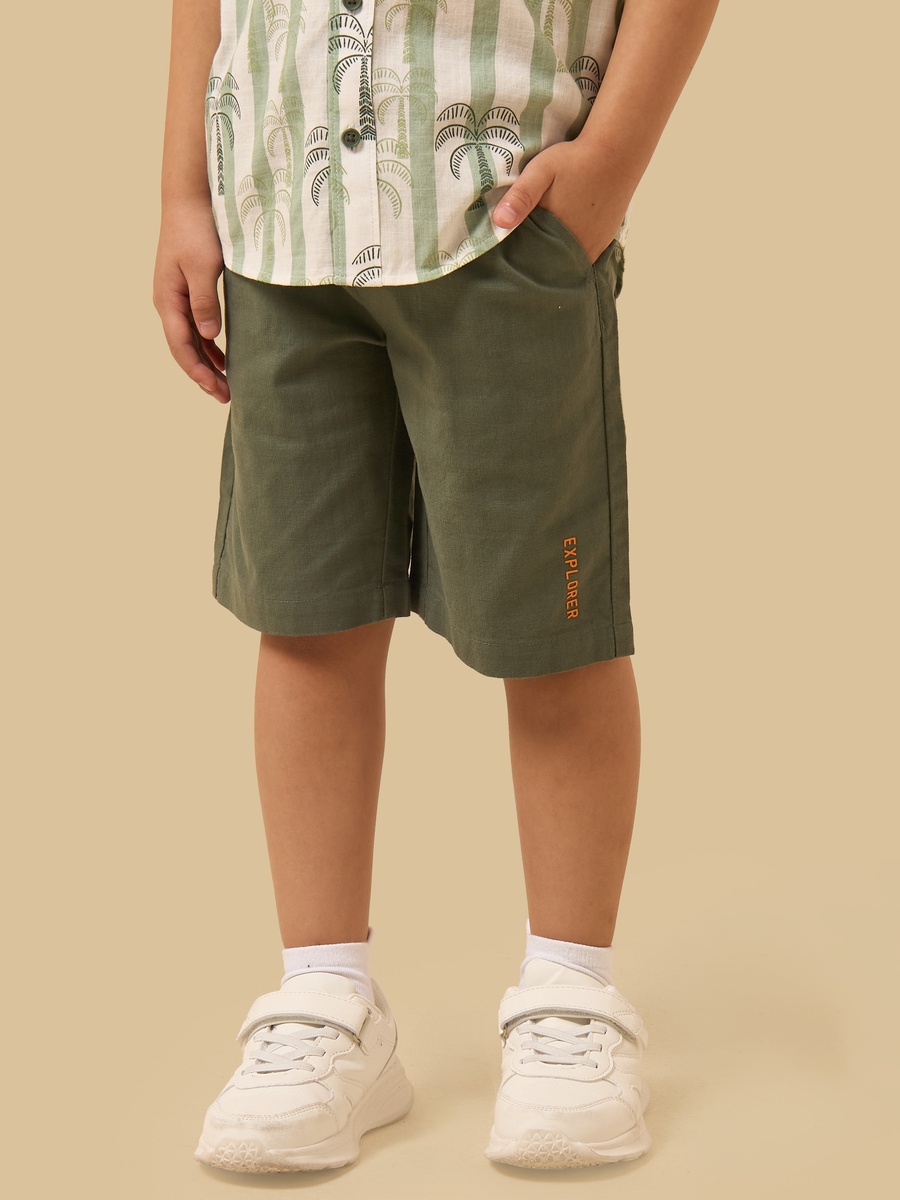 Palm Print Striped Cotton Shirt and Shorts Set