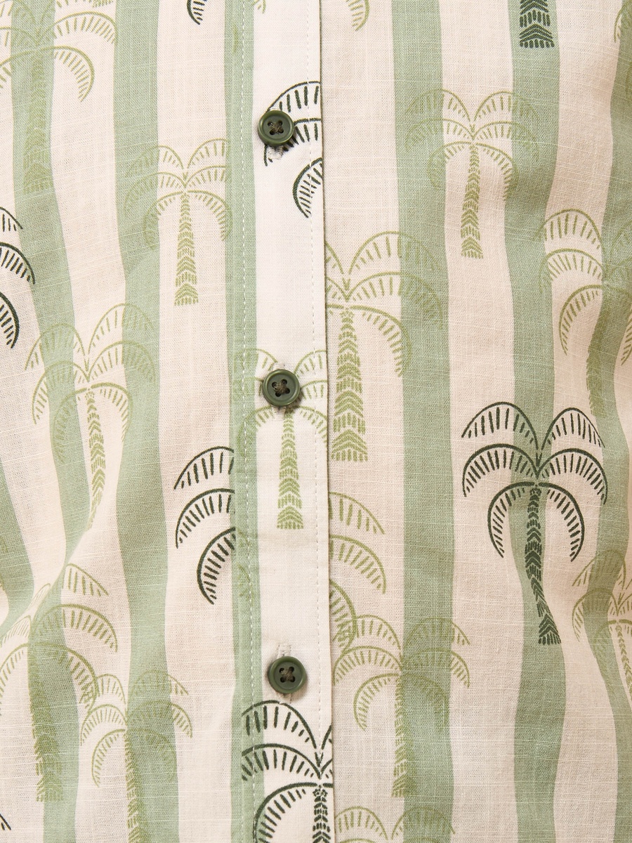Palm Print Striped Cotton Shirt and Shorts Set