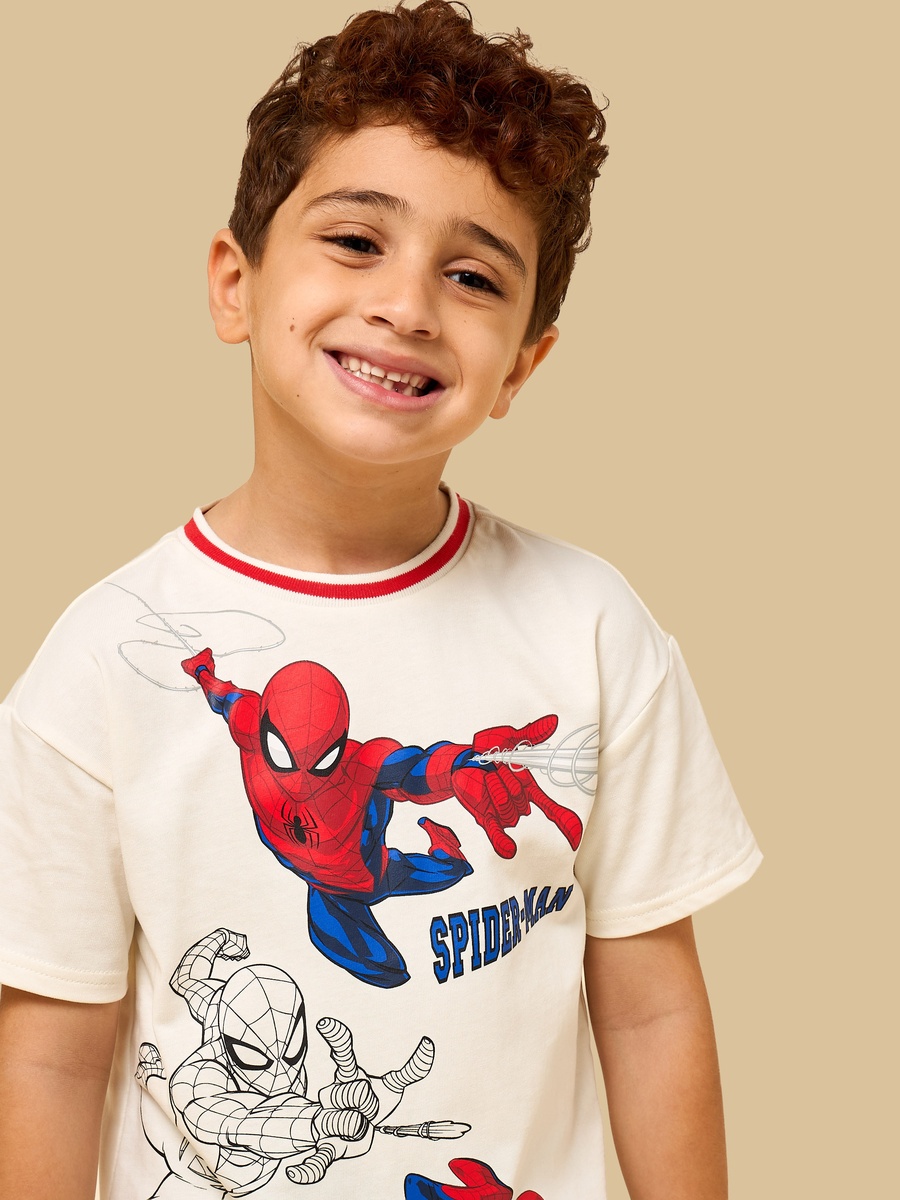 Spider-Man Print Cotton T-Shirt and Shorts Set