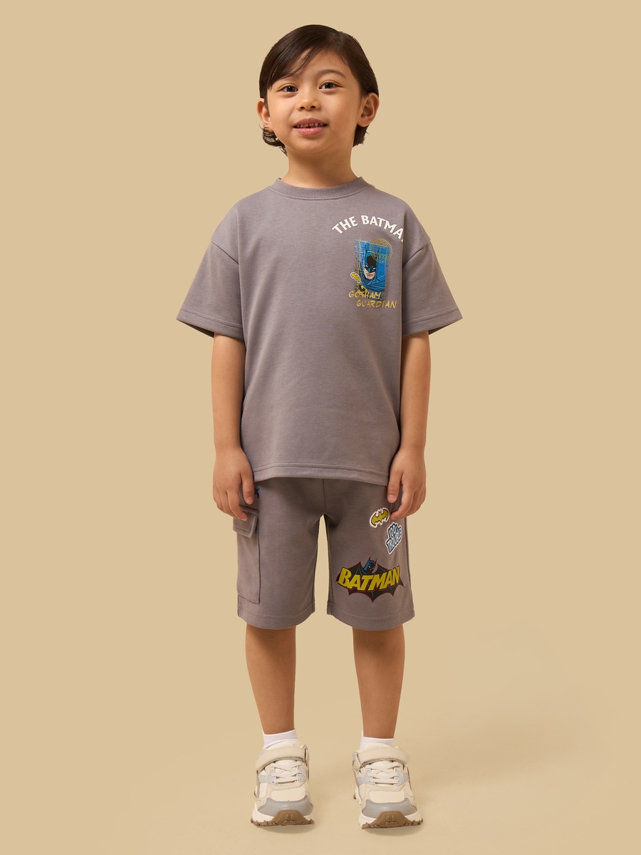 Batman Print Cotton T-Shirt and Cargo Shorts Set