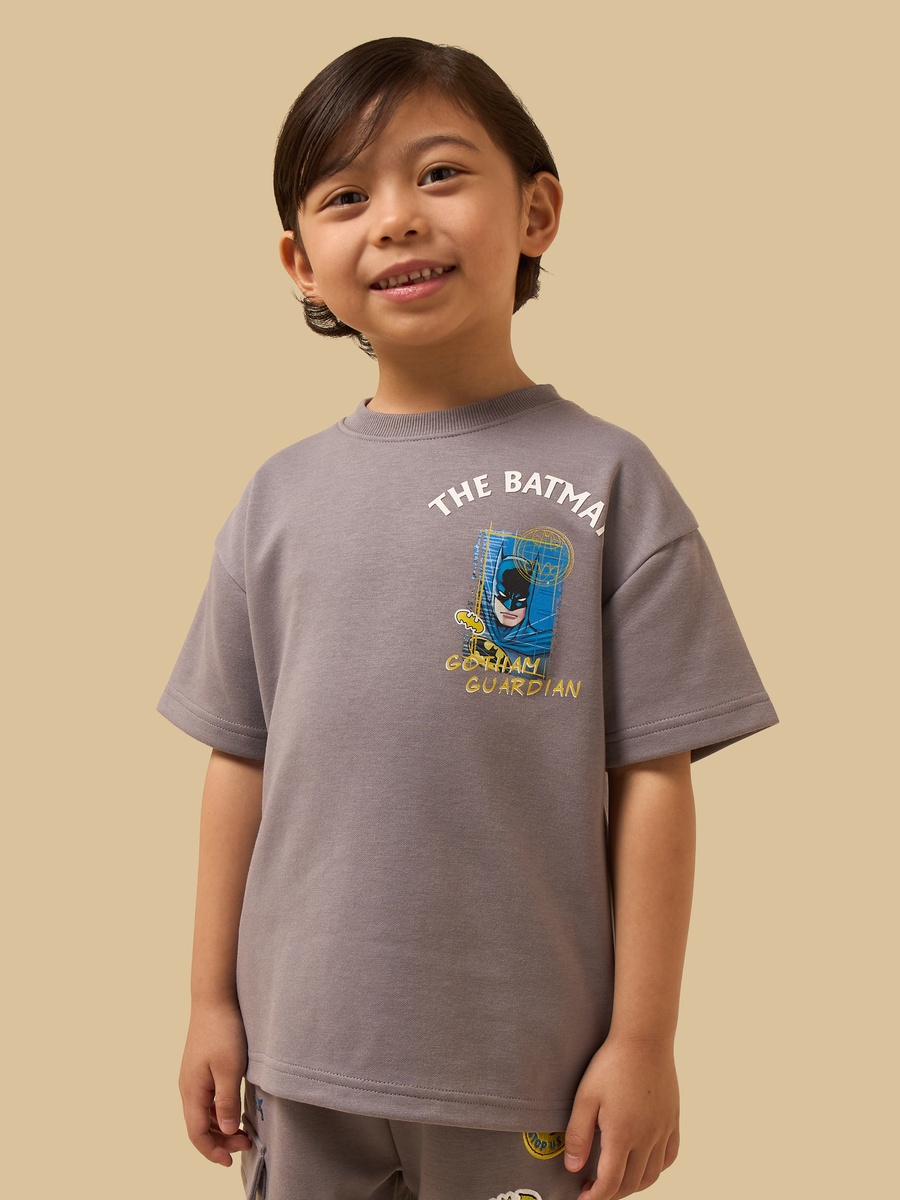 Batman Print Cotton T-Shirt and Cargo Shorts Set