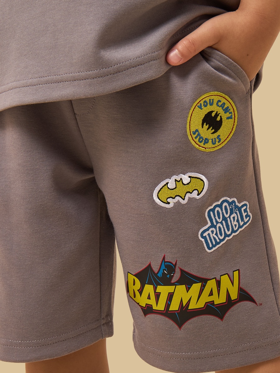 Batman Print Cotton T-Shirt and Cargo Shorts Set