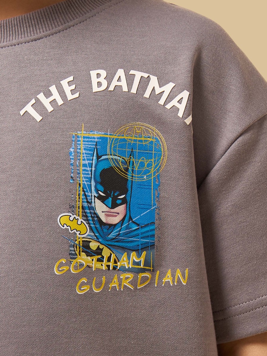 Batman Print Cotton T-Shirt and Cargo Shorts Set