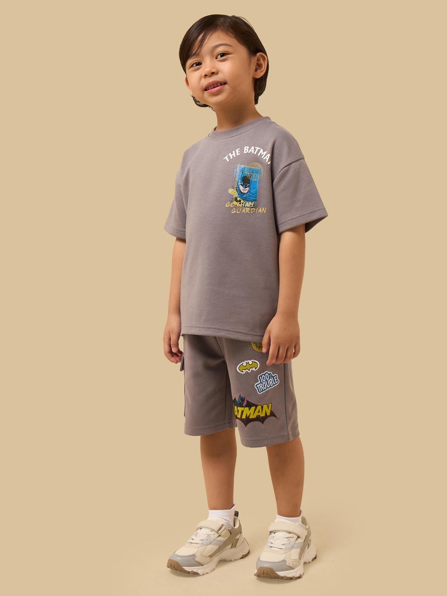 Batman Print Cotton T-Shirt and Cargo Shorts Set