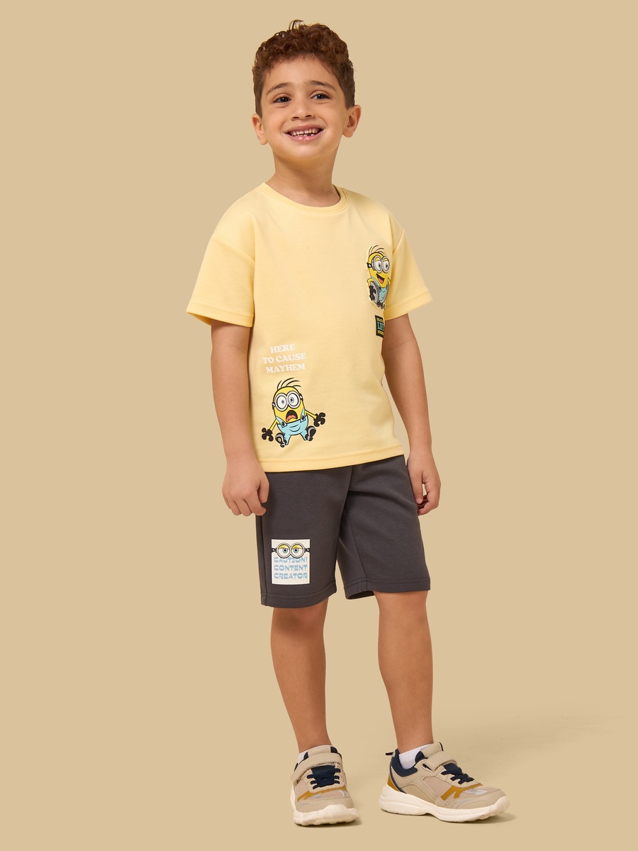 Minions Print Cotton T-Shirt and Shorts Set