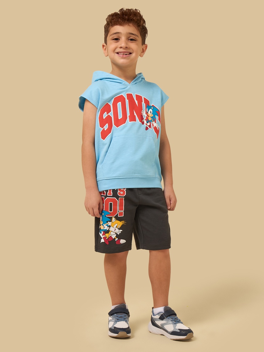 Sonic Print Cotton Hoodie and Shorts Set