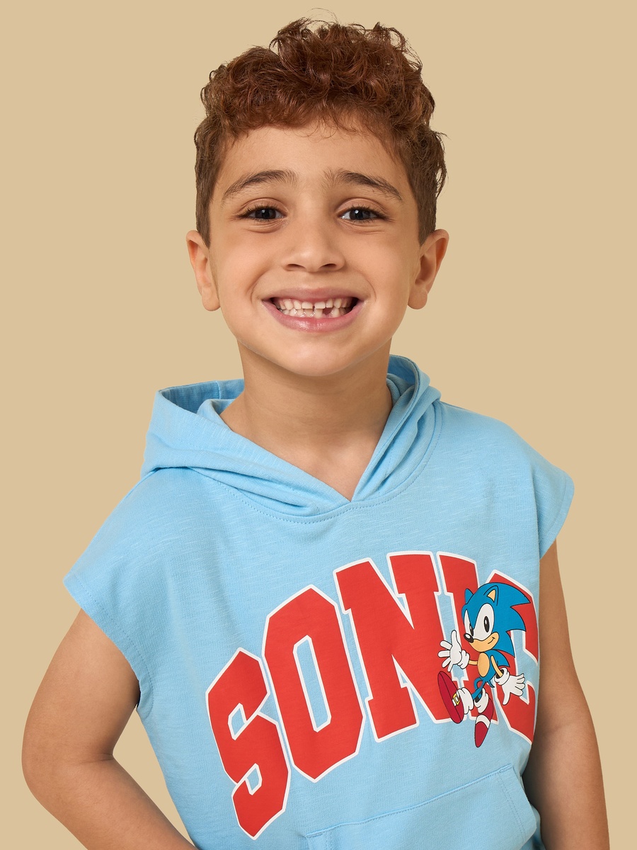 Sonic Print Cotton Hoodie and Shorts Set