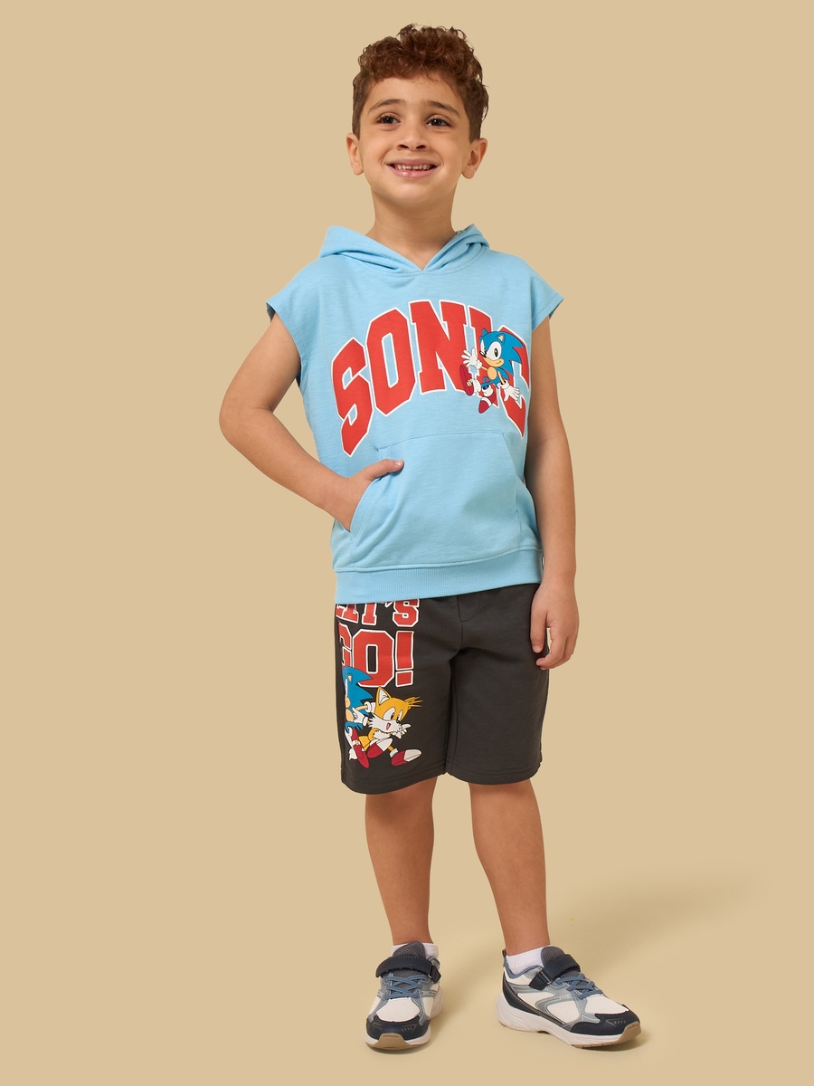 Sonic Print Cotton Hoodie and Shorts Set