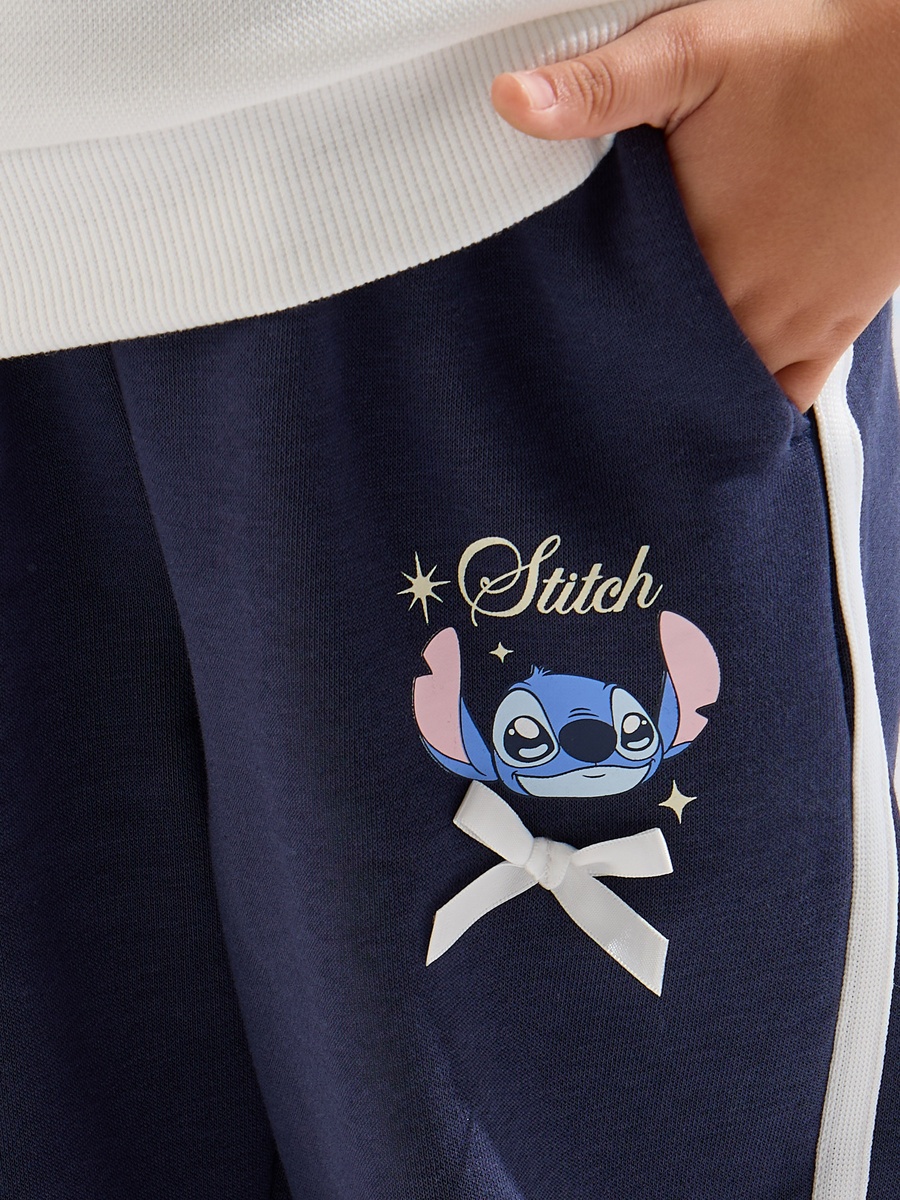 Stitch Print Johnny Collar Polo T-Shirt and Joggers Set