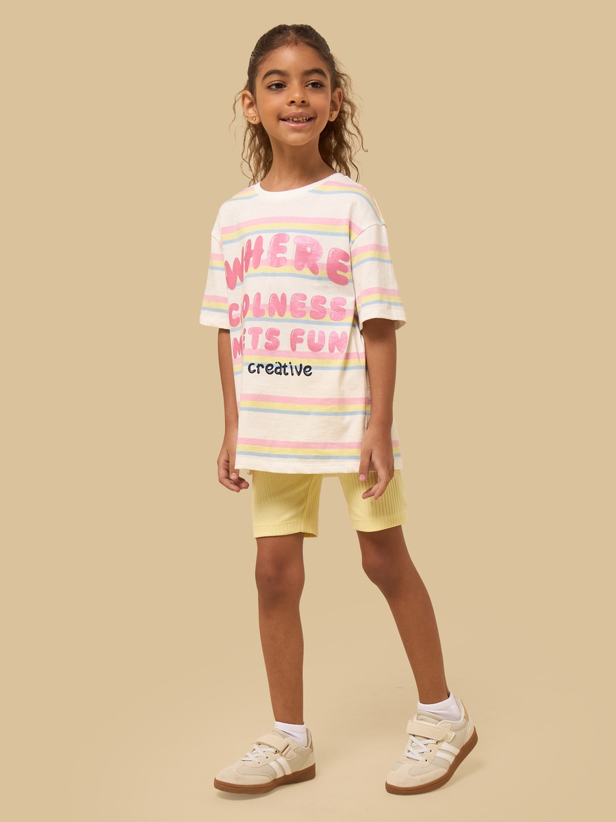 Slogan Print Cotton T-Shirt and Short Leggings Set