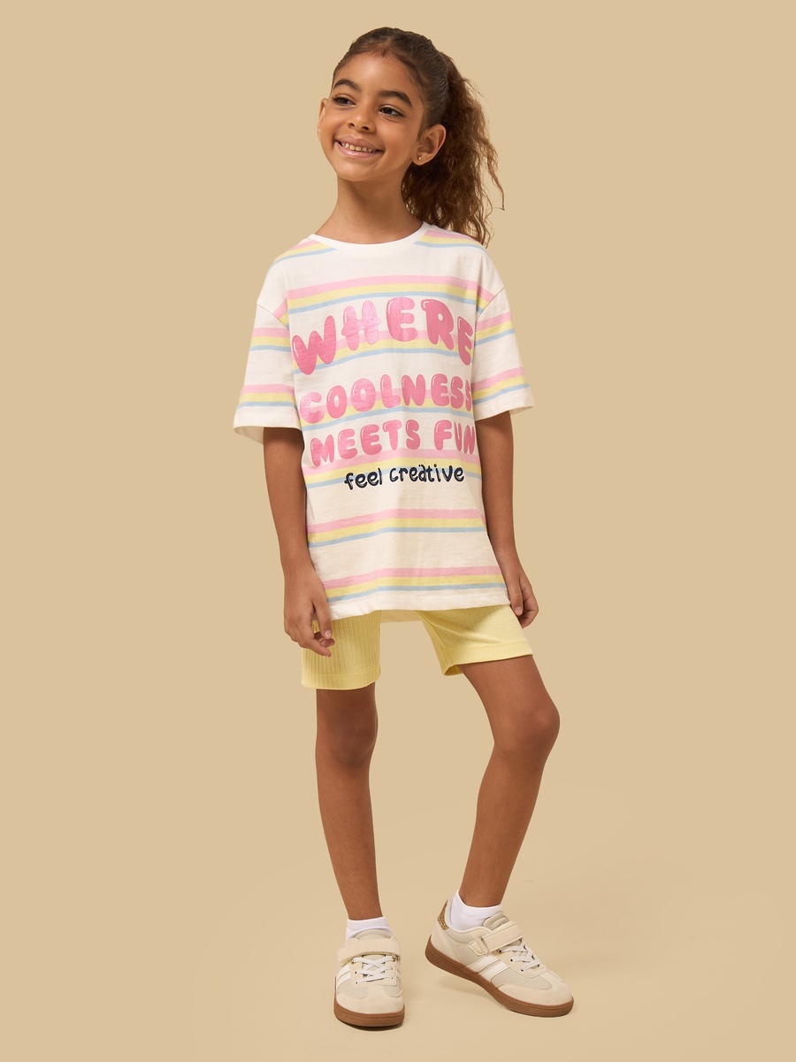 Slogan Print Cotton T-Shirt and Short Leggings Set