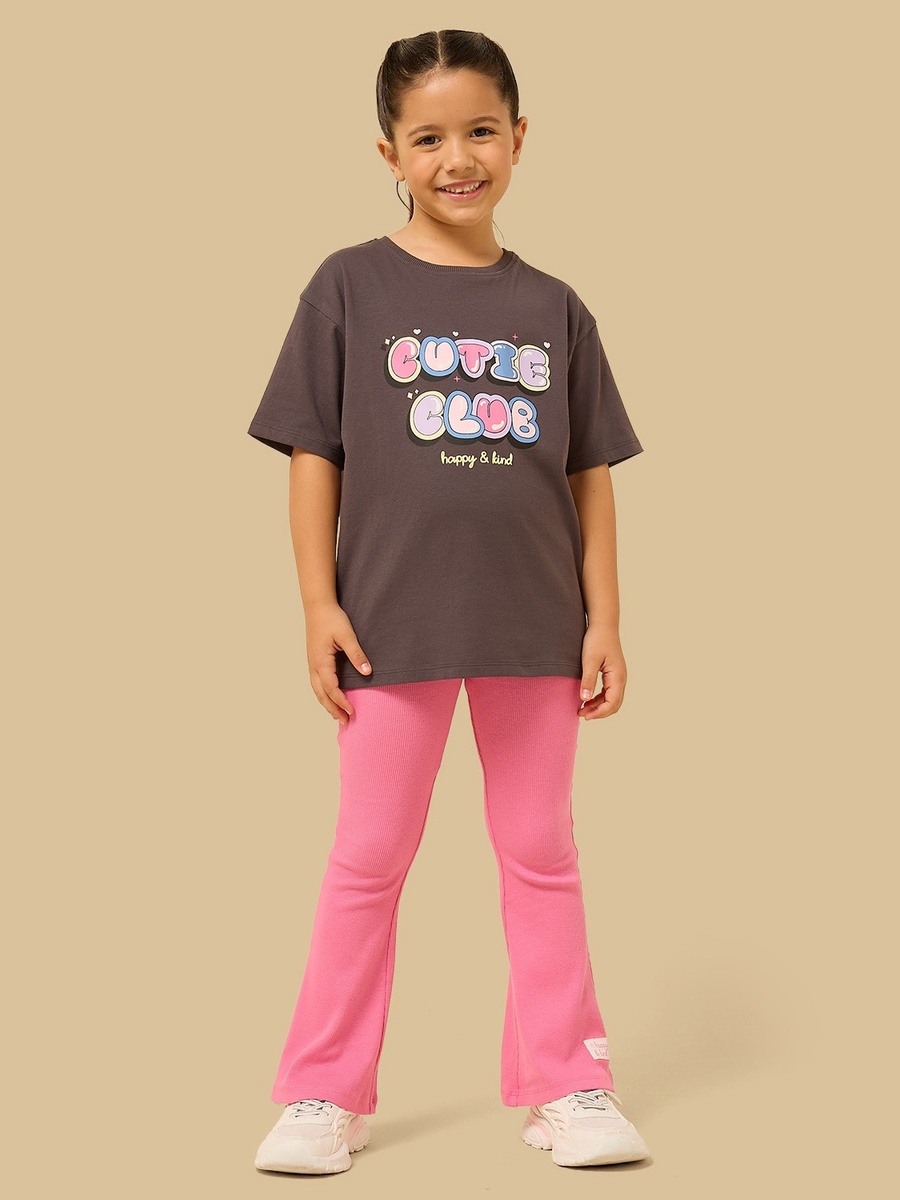 Graphic Print T-Shirt and Flared Pants Set