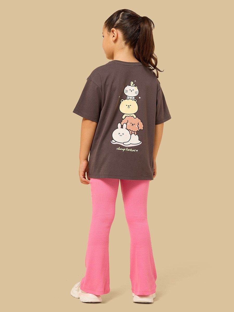 Graphic Print T-Shirt and Flared Pants Set