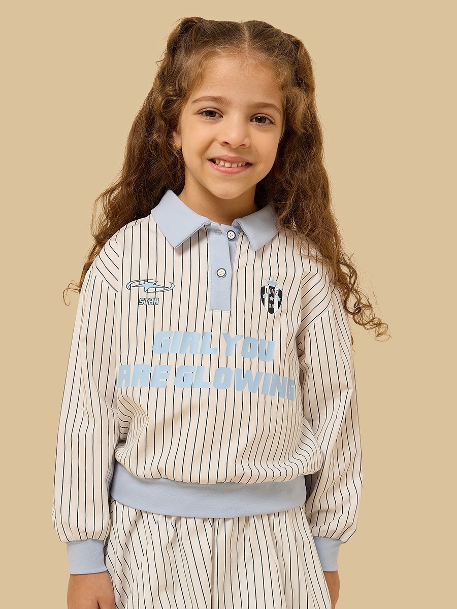 Varsity Print Cotton Polo T-Shirt and Skirt Set
