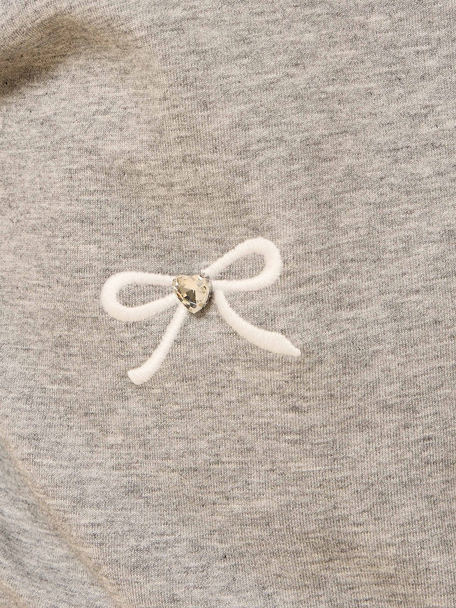 Bow Embroidered Collared Sweatshirt with Wide Leg Pants