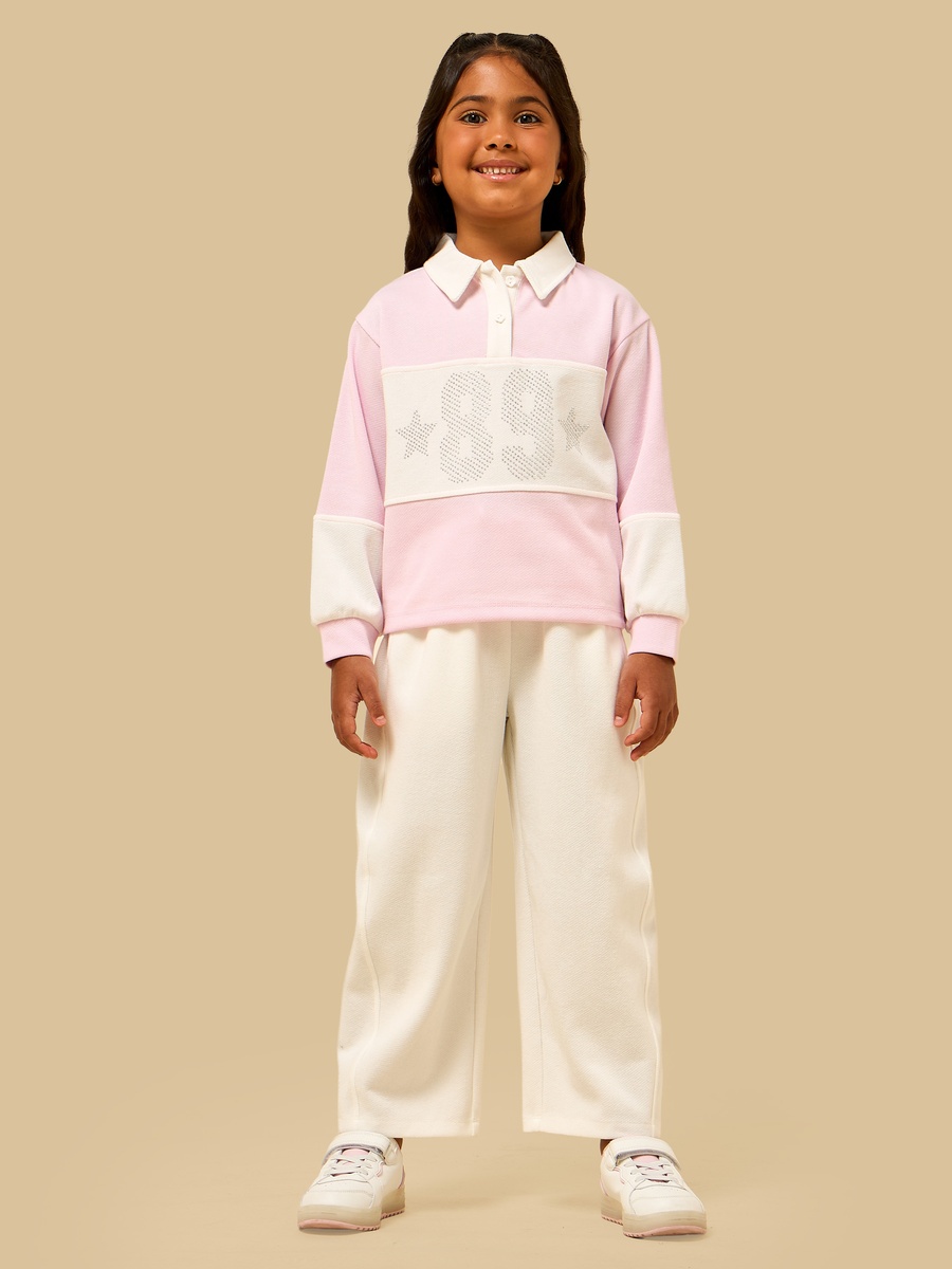 Varsity Print Colourblock Polo T-Shirt with Barrel Fit Pants